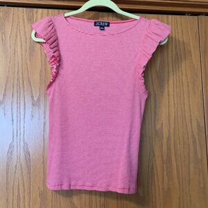 J Crew Stretchy Ruffle Top Red/White Sz. S